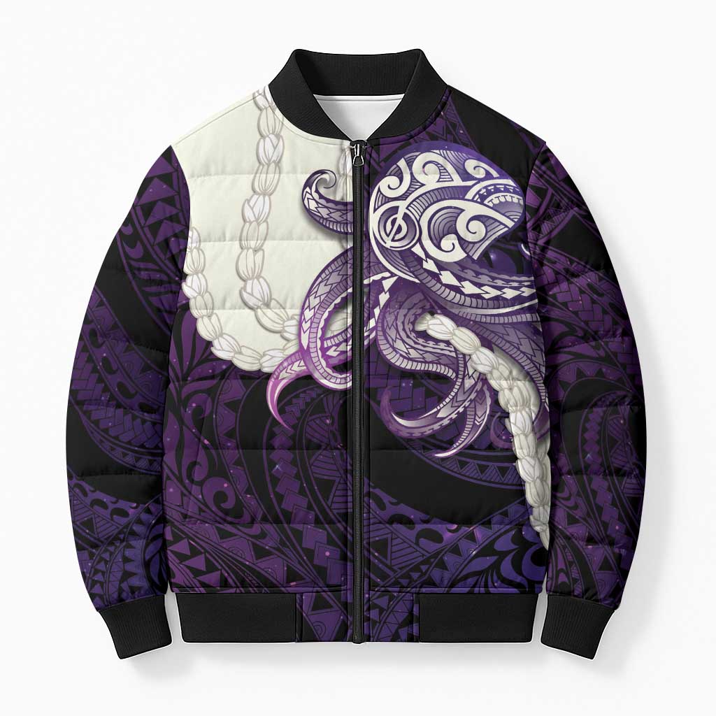 Purple Galaxy Polynesia Tribal Octopus Tattoo Bomber Puffer Jacket Pikake Lei Polynesian Pattern