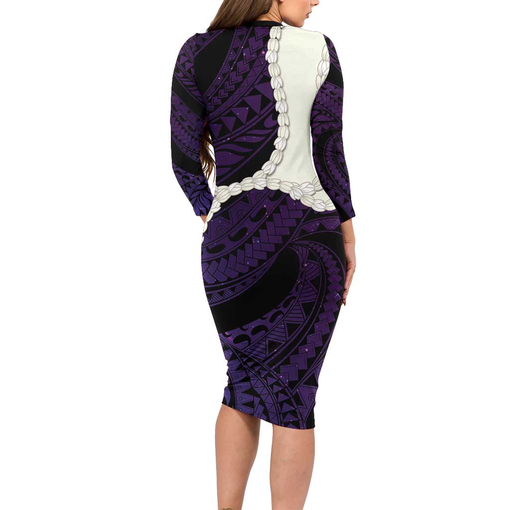 Purple Galaxy Polynesia Tribal Octopus Tattoo Family Matching Long Sleeve Bodycon Dress and Hawaiian Shirt Pikake Lei Polynesian Pattern