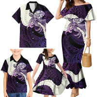 Purple Galaxy Polynesia Tribal Octopus Tattoo Family Matching Mermaid Dress and Hawaiian Shirt Pikake Lei Polynesian Pattern