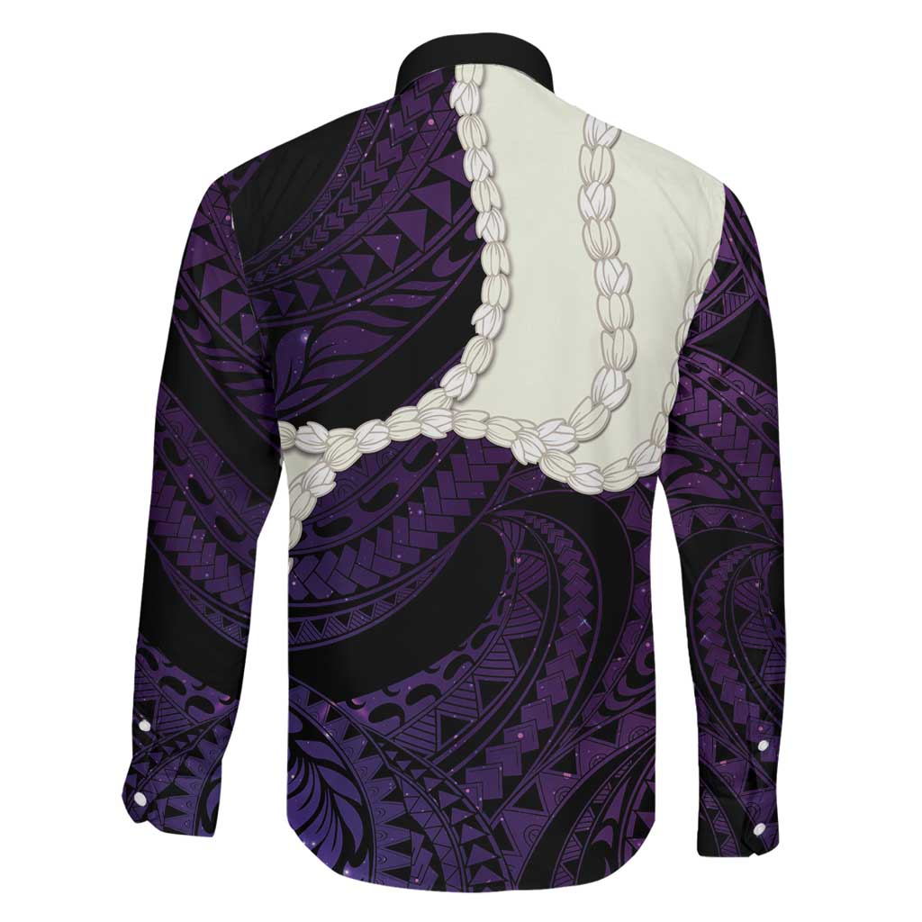 Purple Galaxy Polynesia Tribal Octopus Tattoo Family Matching Off Shoulder Maxi Dress and Hawaiian Shirt Pikake Lei Polynesian Pattern