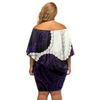 Purple Galaxy Polynesia Tribal Octopus Tattoo Family Matching Off Shoulder Short Dress and Hawaiian Shirt Pikake Lei Polynesian Pattern