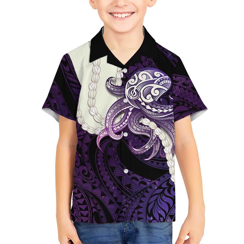 Purple Galaxy Polynesia Tribal Octopus Tattoo Family Matching Short Sleeve Bodycon Dress and Hawaiian Shirt Pikake Lei Polynesian Pattern