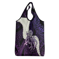 Purple Galaxy Polynesia Tribal Octopus Tattoo Grocery Bag Pikake Lei Polynesian Pattern