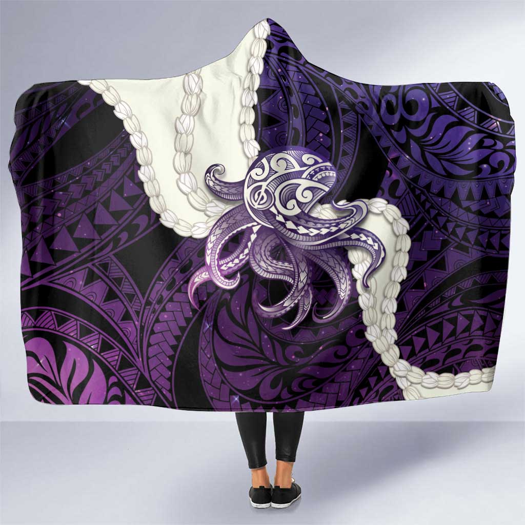 Purple Galaxy Polynesia Tribal Octopus Tattoo Hooded Blanket Pikake Lei Polynesian Pattern