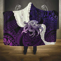 Purple Galaxy Polynesia Tribal Octopus Tattoo Hooded Blanket Pikake Lei Polynesian Pattern