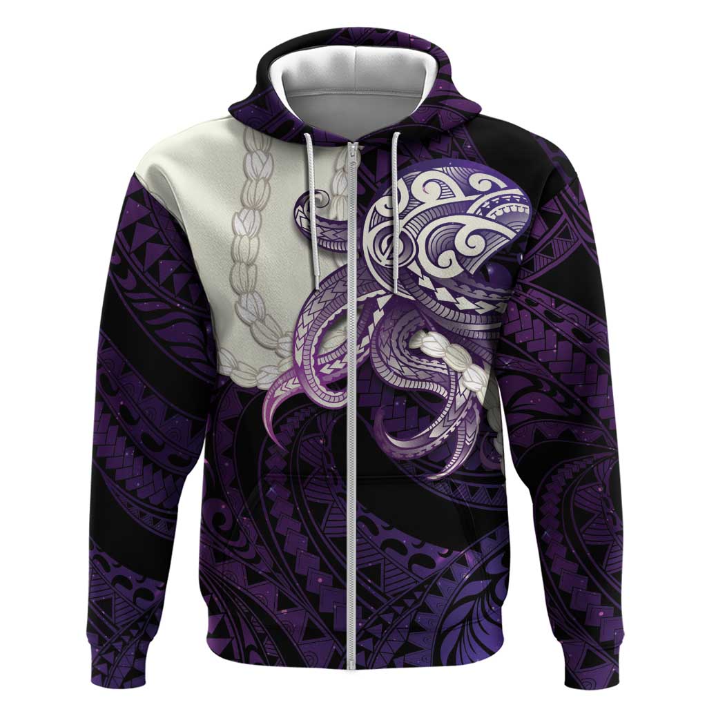Purple Galaxy Polynesia Tribal Octopus Tattoo Hoodie Pikake Lei Polynesian Pattern