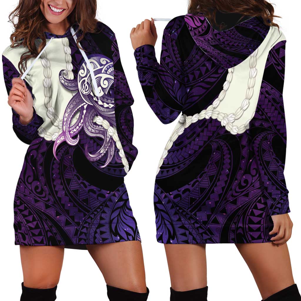 Purple Galaxy Polynesia Tribal Octopus Tattoo Hoodie Dress Pikake Lei Polynesian Pattern