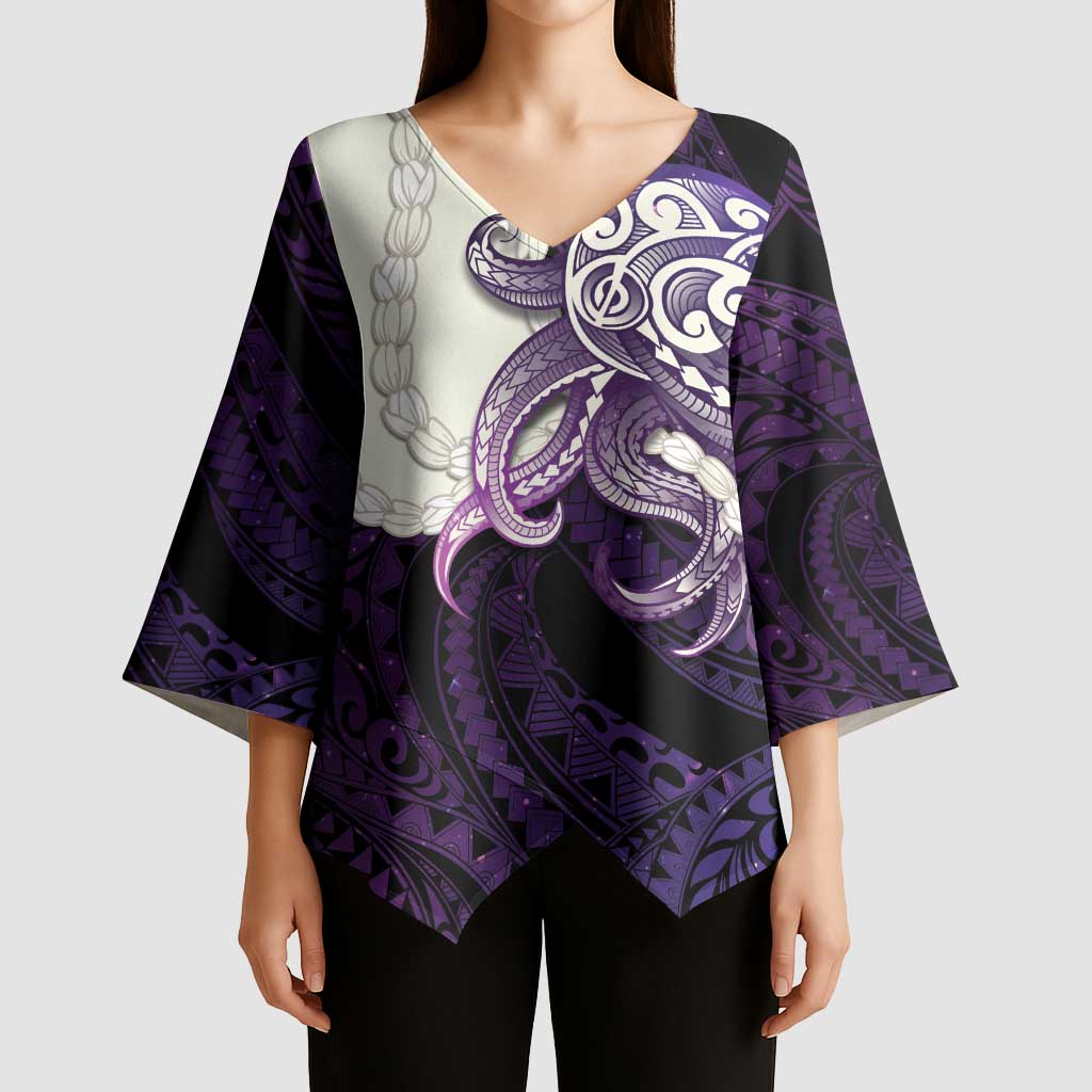 Purple Galaxy Polynesia Tribal Octopus Tattoo Kimono Sleeve Blouse Pikake Lei Polynesian Pattern