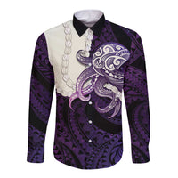 Purple Galaxy Polynesia Tribal Octopus Tattoo Long Sleeve Button Shirt Pikake Lei Polynesian Pattern