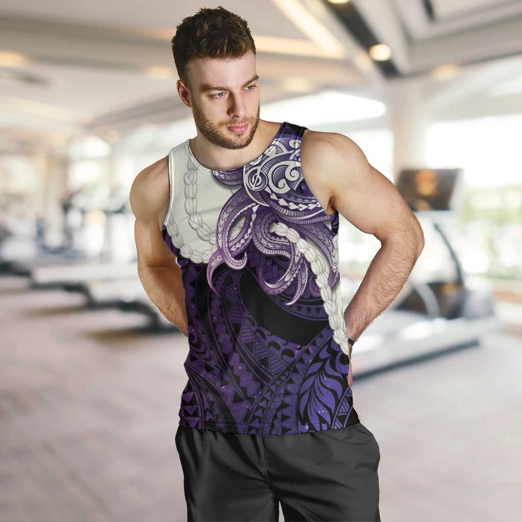 Purple Galaxy Polynesia Tribal Octopus Tattoo Men Tank Top Pikake Lei Polynesian Pattern