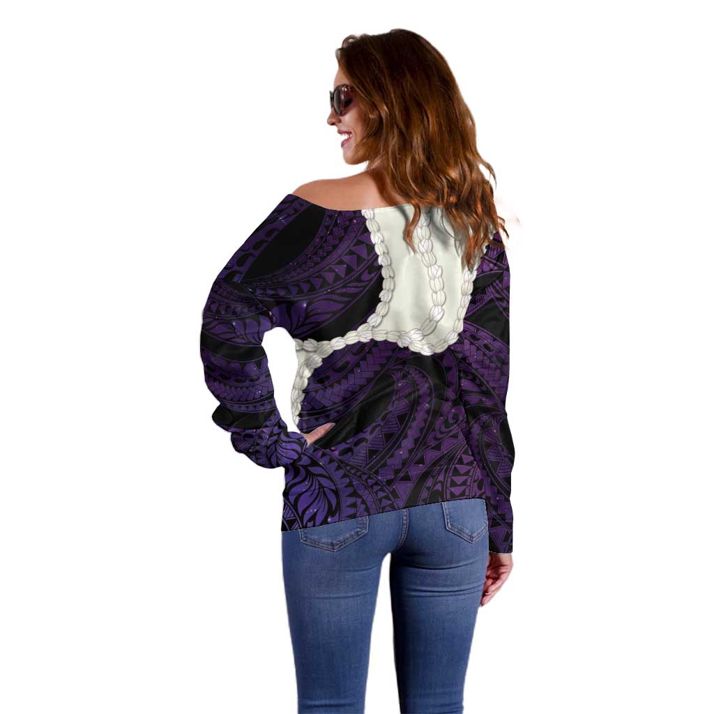Purple Galaxy Polynesia Tribal Octopus Tattoo Off Shoulder Sweater Pikake Lei Polynesian Pattern