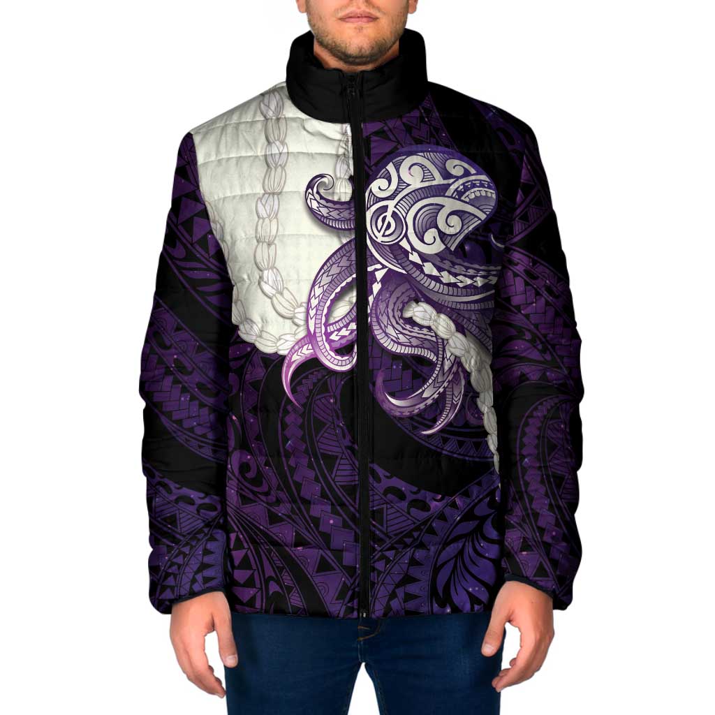 Purple Galaxy Polynesia Tribal Octopus Tattoo Padded Jacket Pikake Lei Polynesian Pattern
