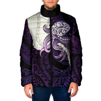 Purple Galaxy Polynesia Tribal Octopus Tattoo Padded Jacket Pikake Lei Polynesian Pattern