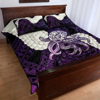 Purple Galaxy Polynesia Tribal Octopus Tattoo Quilt Bed Set Pikake Lei Polynesian Pattern