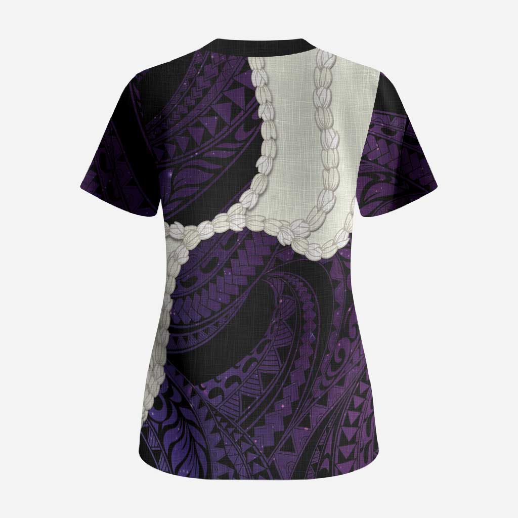 Purple Galaxy Polynesia Tribal Octopus Tattoo Scrub Top Pikake Lei Polynesian Pattern