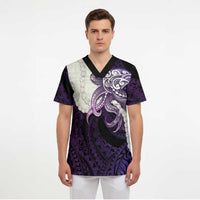 Purple Galaxy Polynesia Tribal Octopus Tattoo Scrub Top Pikake Lei Polynesian Pattern