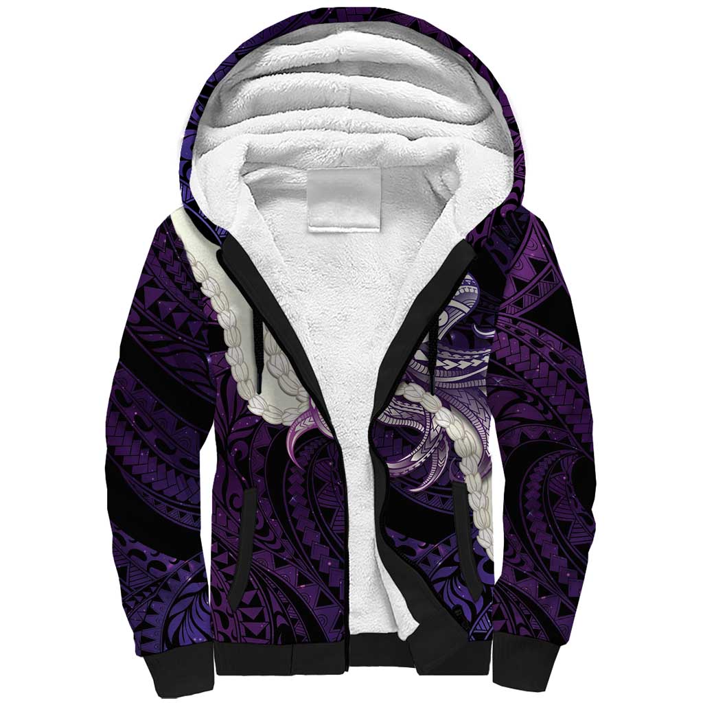 Purple Galaxy Polynesia Tribal Octopus Tattoo Sherpa Hoodie Pikake Lei Polynesian Pattern