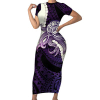 Purple Galaxy Polynesia Tribal Octopus Tattoo Short Sleeve Bodycon Dress Pikake Lei Polynesian Pattern