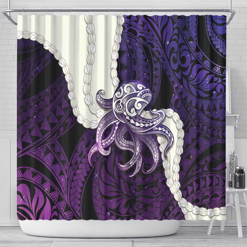 Purple Galaxy Polynesia Tribal Octopus Tattoo Shower Curtain Pikake Lei Polynesian Pattern