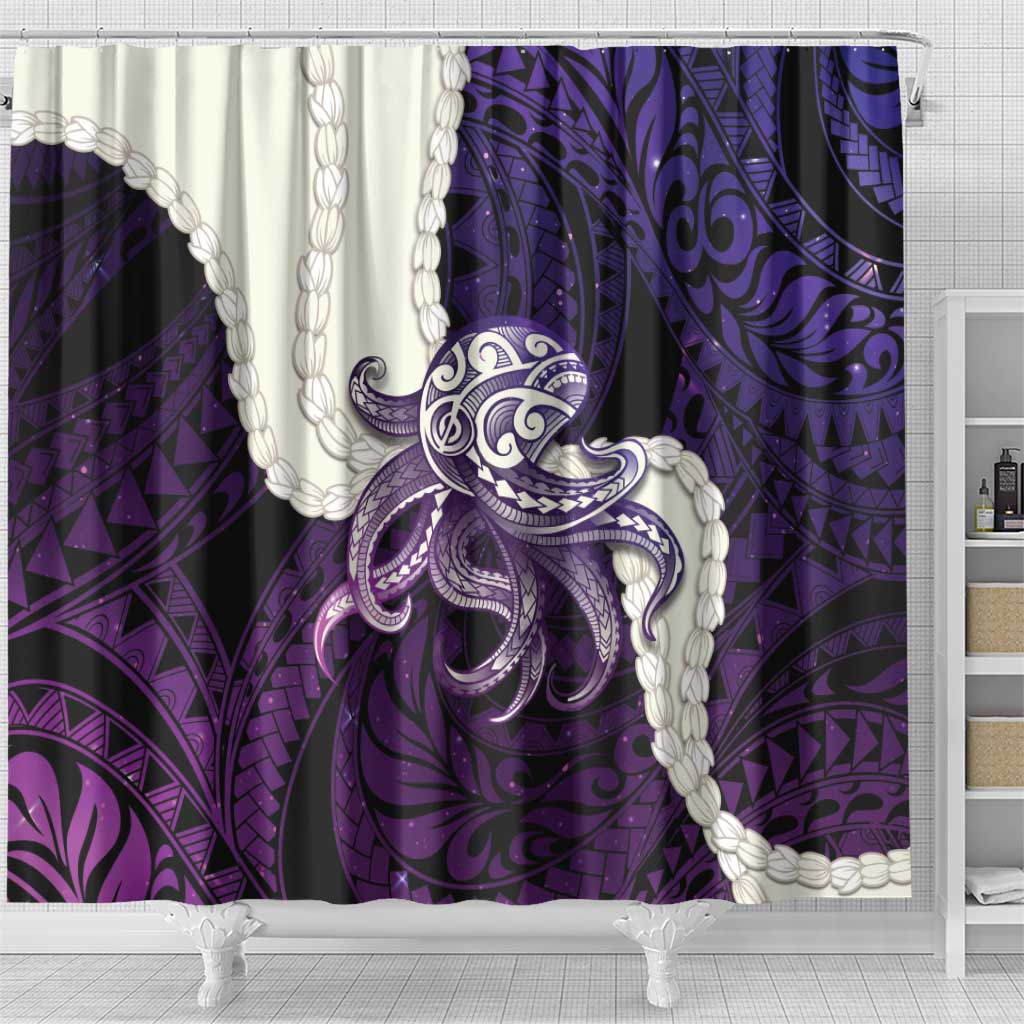 Purple Galaxy Polynesia Tribal Octopus Tattoo Shower Curtain Pikake Lei Polynesian Pattern