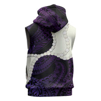 Purple Galaxy Polynesia Tribal Octopus Tattoo Sleeveless Hoodie Pikake Lei Polynesian Pattern