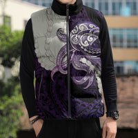 Purple Galaxy Polynesia Tribal Octopus Tattoo Sleeveless Puffer Jacket Pikake Lei Polynesian Pattern