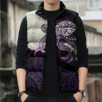 Purple Galaxy Polynesia Tribal Octopus Tattoo Sleeveless Puffer Jacket Pikake Lei Polynesian Pattern