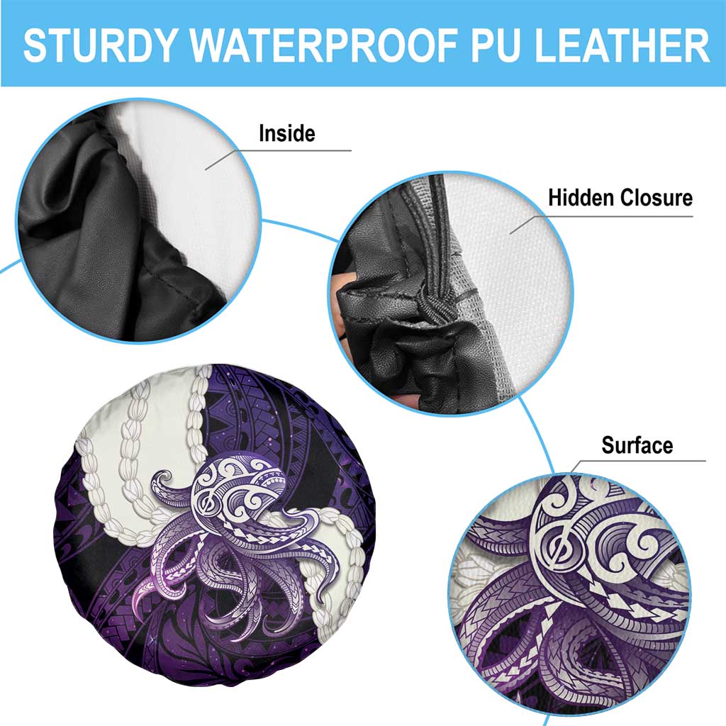 Purple Galaxy Polynesia Tribal Octopus Tattoo Spare Tire Cover Pikake Lei Polynesian Pattern