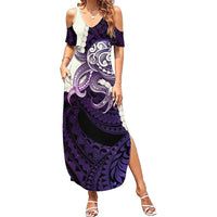 Purple Galaxy Polynesia Tribal Octopus Tattoo Summer Maxi Dress Pikake Lei Polynesian Pattern