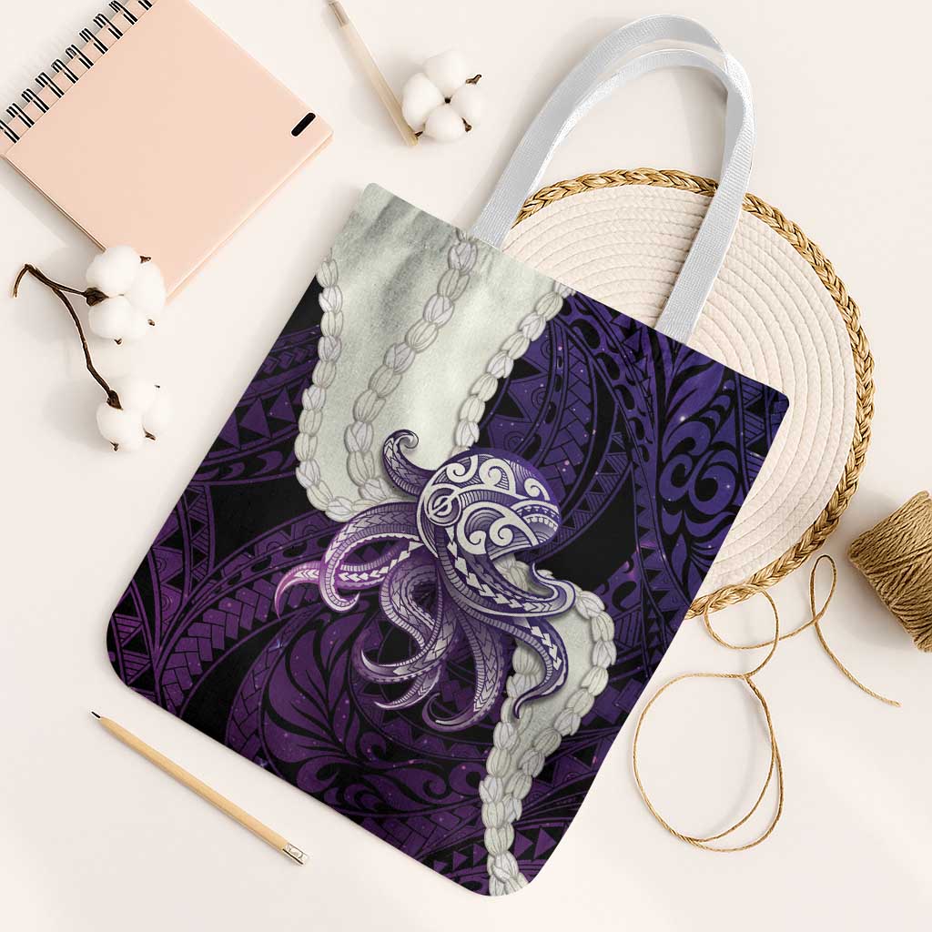 Purple Galaxy Polynesia Tribal Octopus Tattoo Tote Bag Pikake Lei Polynesian Pattern