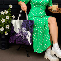 Purple Galaxy Polynesia Tribal Octopus Tattoo Tote Bag Pikake Lei Polynesian Pattern