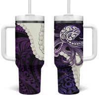 Purple Galaxy Polynesia Tribal Octopus Tattoo Tumbler With Handle Pikake Lei Polynesian Pattern