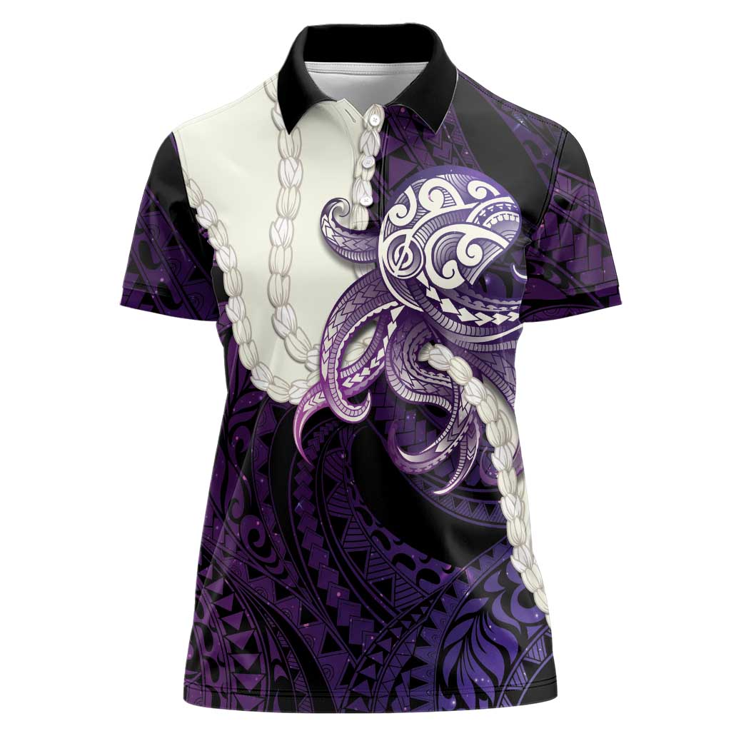 Purple Galaxy Polynesia Tribal Octopus Tattoo Women Polo Shirt Pikake Lei Polynesian Pattern