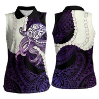 Purple Galaxy Polynesia Tribal Octopus Tattoo Women Sleeveless Polo Shirt Pikake Lei Polynesian Pattern