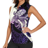Purple Galaxy Polynesia Tribal Octopus Tattoo Women Sleeveless Polo Shirt Pikake Lei Polynesian Pattern