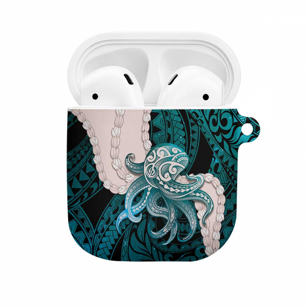 Teal Galaxy Polynesia Tribal Octopus Tattoo AirPods Case Pikake Lei Polynesian Pattern