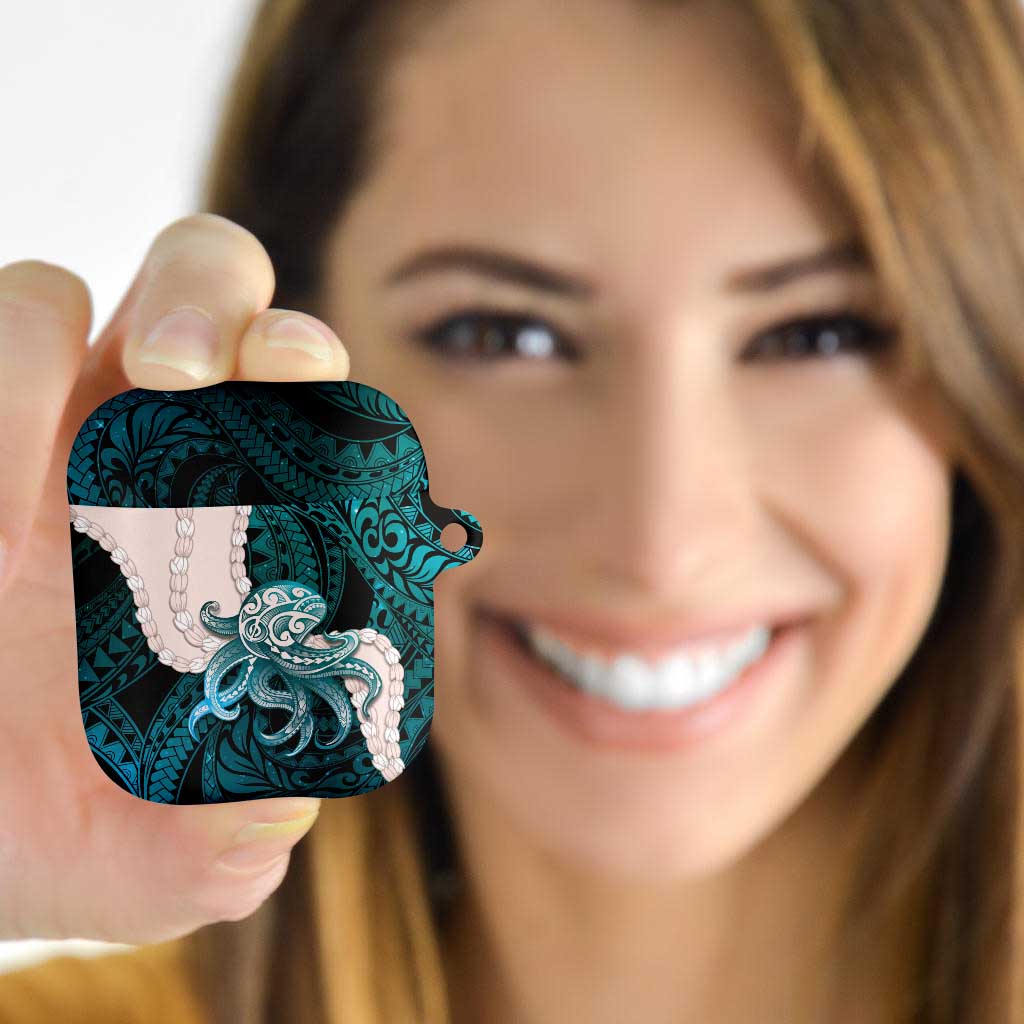 Teal Galaxy Polynesia Tribal Octopus Tattoo AirPods Case Pikake Lei Polynesian Pattern