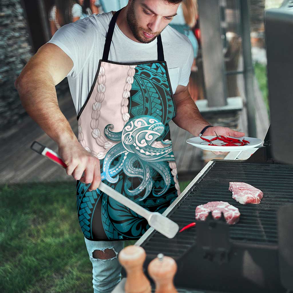 Teal Galaxy Polynesia Tribal Octopus Tattoo Apron Pikake Lei Polynesian Pattern