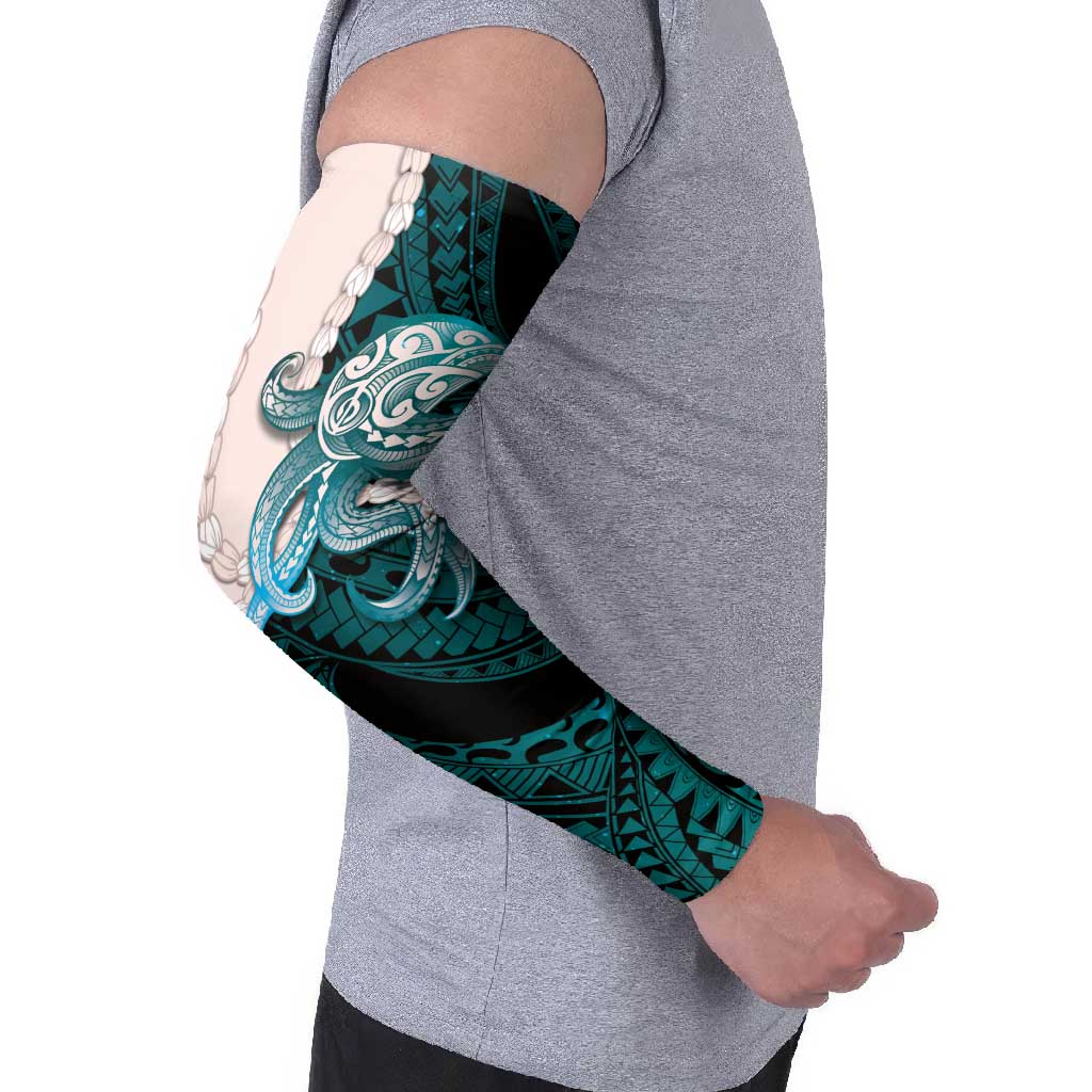 Teal Galaxy Polynesia Tribal Octopus Tattoo Arm Sleeves Pikake Lei Polynesian Pattern