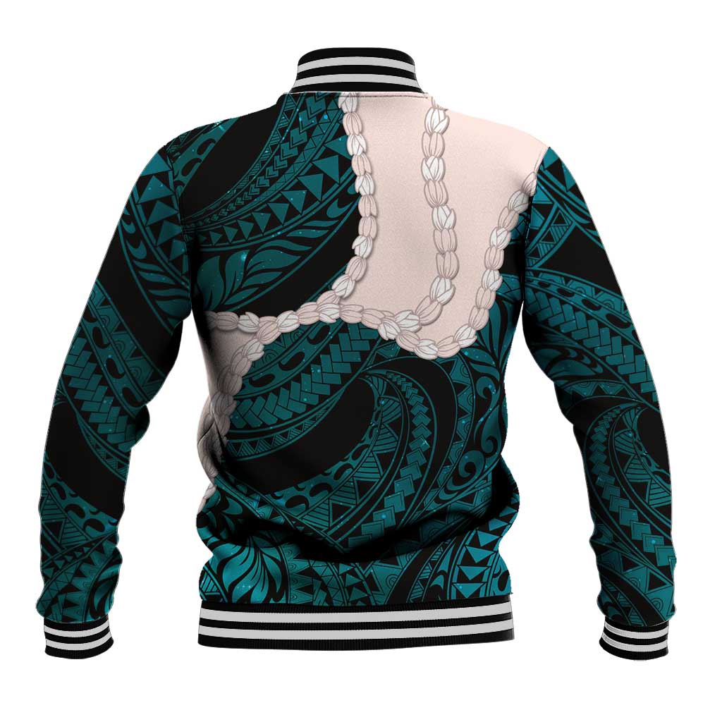 Teal Galaxy Polynesia Tribal Octopus Tattoo Baseball Jacket Pikake Lei Polynesian Pattern