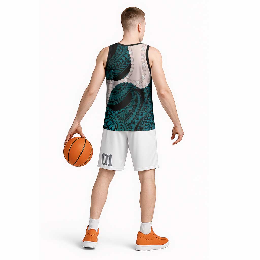 Teal Galaxy Polynesia Tribal Octopus Tattoo Basketball Jersey Pikake Lei Polynesian Pattern