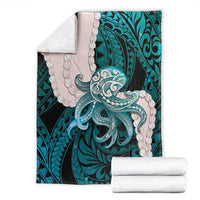 Teal Galaxy Polynesia Tribal Octopus Tattoo Blanket Pikake Lei Polynesian Pattern