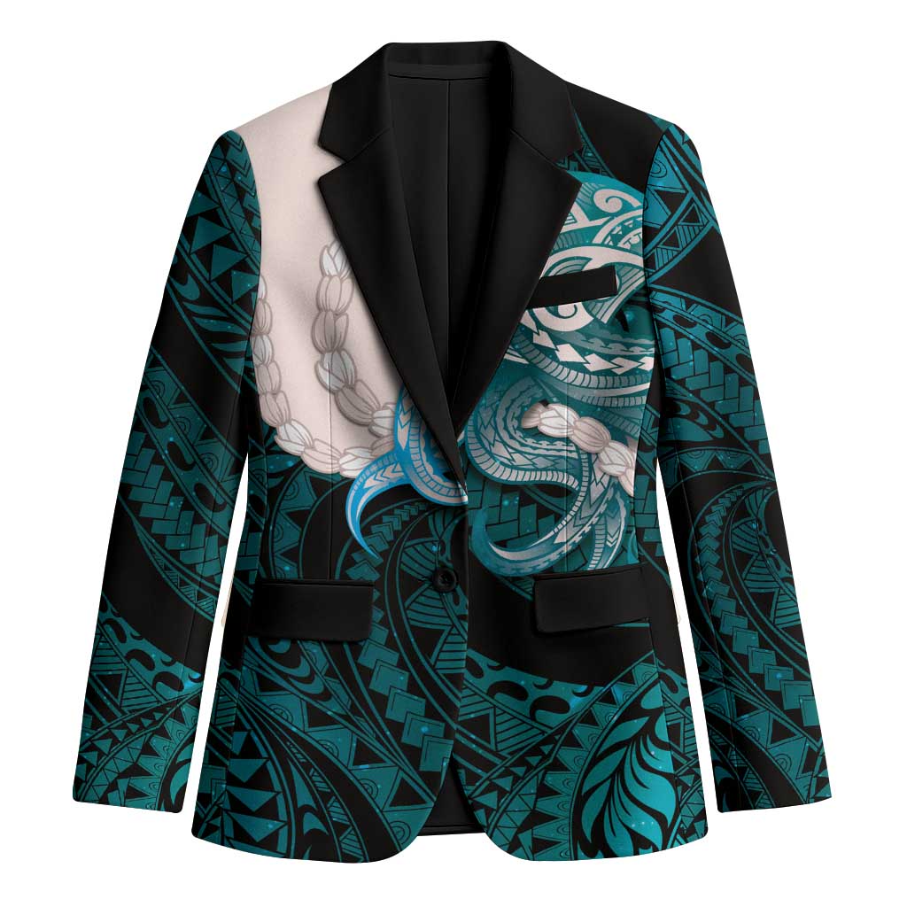 Teal Galaxy Polynesia Tribal Octopus Tattoo Blazer Pikake Lei Polynesian Pattern