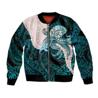 Teal Galaxy Polynesia Tribal Octopus Tattoo Bomber Jacket Pikake Lei Polynesian Pattern