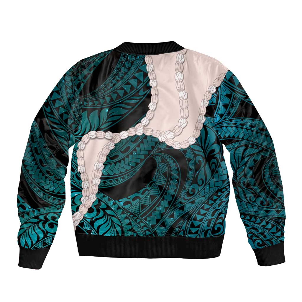 Teal Galaxy Polynesia Tribal Octopus Tattoo Bomber Jacket Pikake Lei Polynesian Pattern