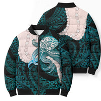 Teal Galaxy Polynesia Tribal Octopus Tattoo Bomber Puffer Jacket Pikake Lei Polynesian Pattern