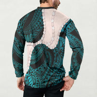 Teal Galaxy Polynesia Tribal Octopus Tattoo Button Sweatshirt Pikake Lei Polynesian Pattern