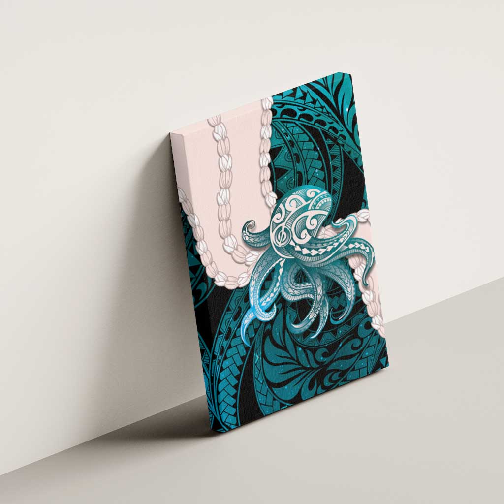 Teal Galaxy Polynesia Tribal Octopus Tattoo Canvas Wall Art Pikake Lei Polynesian Pattern
