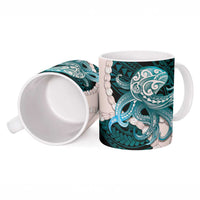 Teal Galaxy Polynesia Tribal Octopus Tattoo Ceramic Mug Pikake Lei Polynesian Pattern