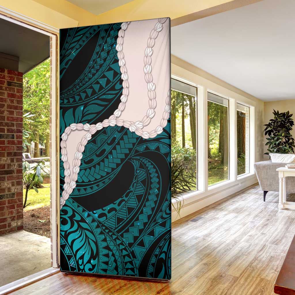 Teal Galaxy Polynesia Tribal Octopus Tattoo Door Cover Pikake Lei Polynesian Pattern